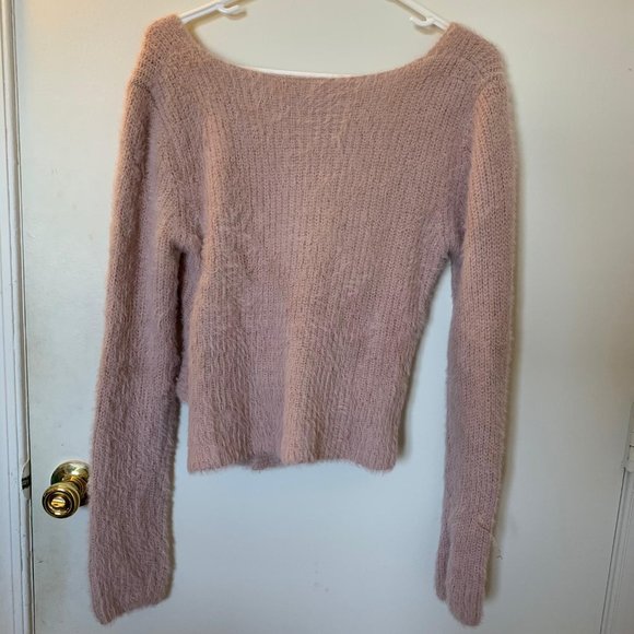 Francesca's Alya Blush Pink Fuzzy Wrap Sweater Top - Picture 7 of 7